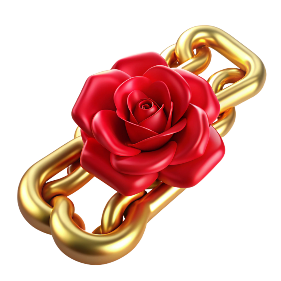 elegant minimalist Gold Chain and Single Red Rose Cutout Element detailed png
