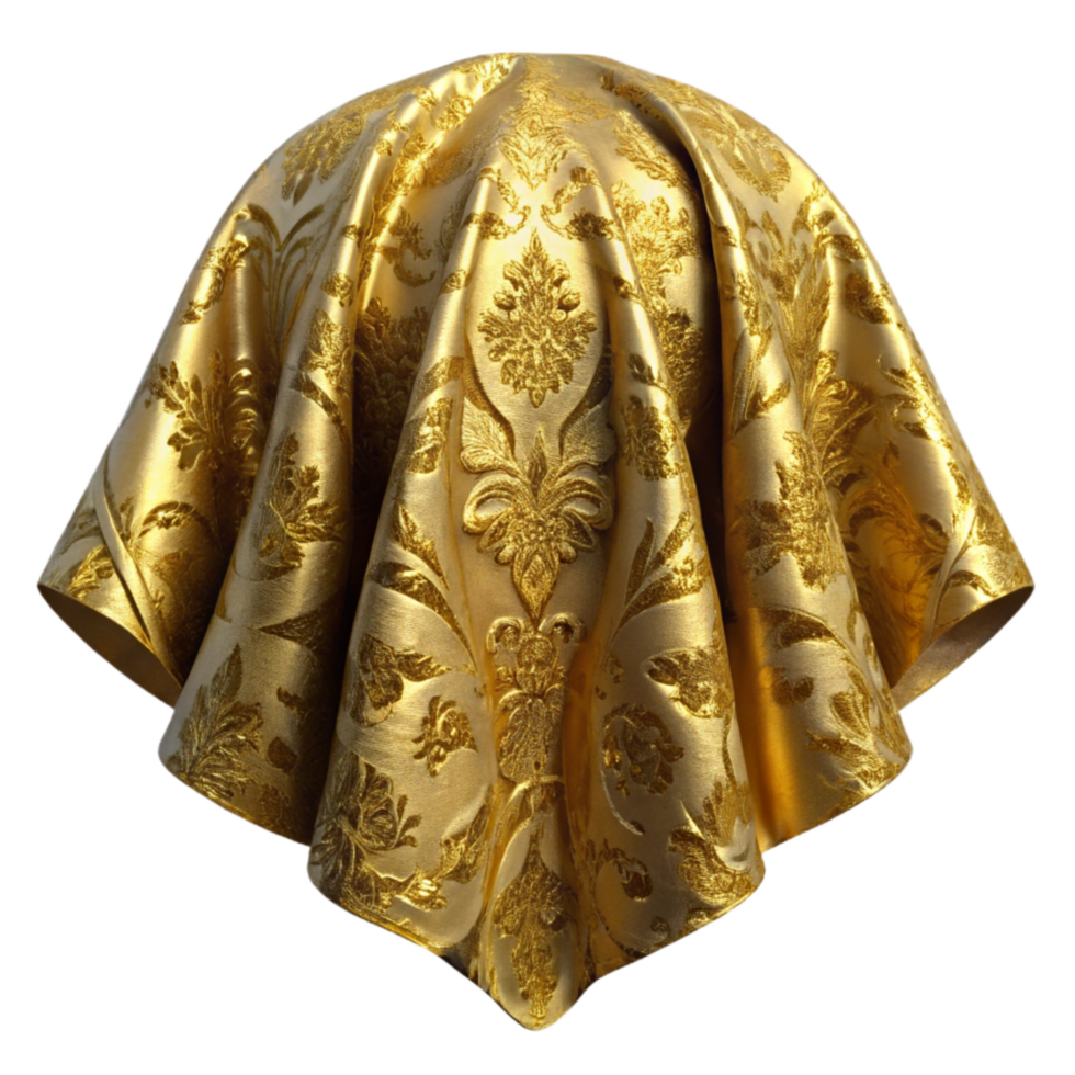 wonderful traditional Gold Brocade Fabric Ornate Pattern Transparent Background detailed png