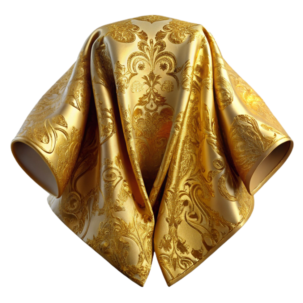 vibrant rustic Gold Brocade Fabric Ornate Pattern Transparent Background premium png