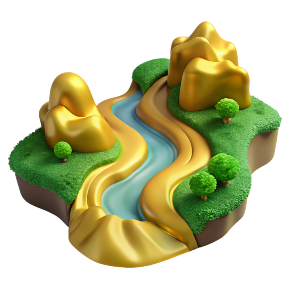 vibrant artistic Golden River Through Lush Valley Cutout with Soft Lighting high resolution png