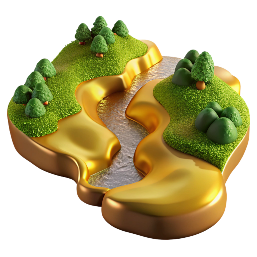 dramatic rustic Golden River Through Lush Valley Cutout with Soft Lighting original png