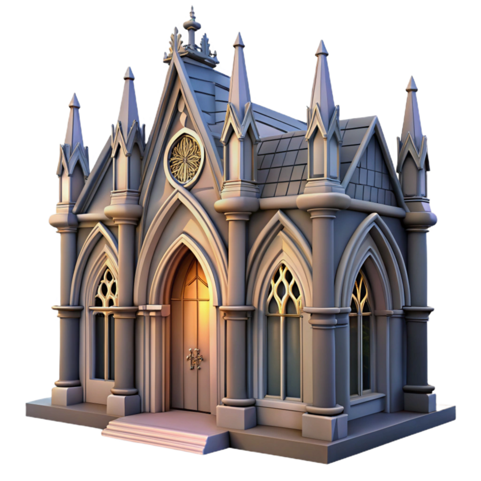 serene artistic Gothic Architecture in Crepuscular Light Isolated Detailed Facade high quality png