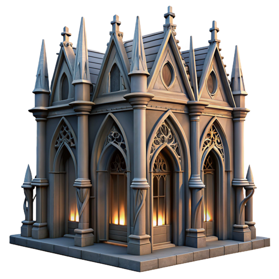 beautiful traditional Gothic Architecture in Crepuscular Light Isolated Detailed Facade premium png