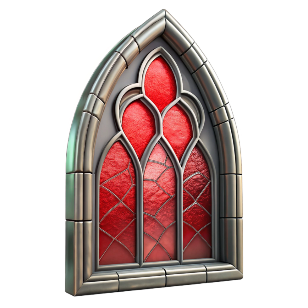 serene modern Gothic Stained Glass Panel with Red Highlights premium png
