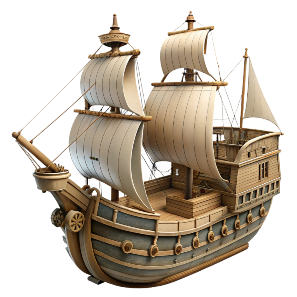wonderful rustic Grand Galleon Cutout with Detailed Rigging Transparent Background authentic png
