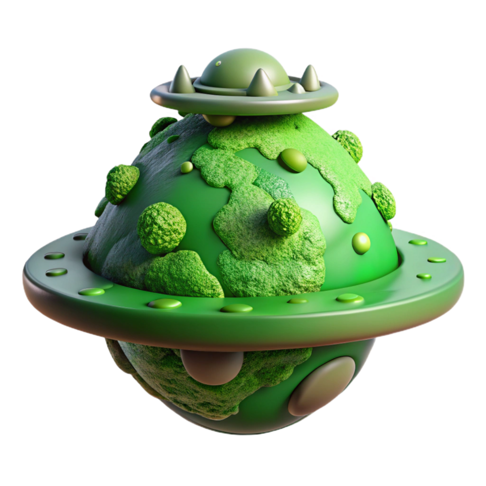 vibrant traditional Green Alien Planet with Terraform Tower Cutout professional png
