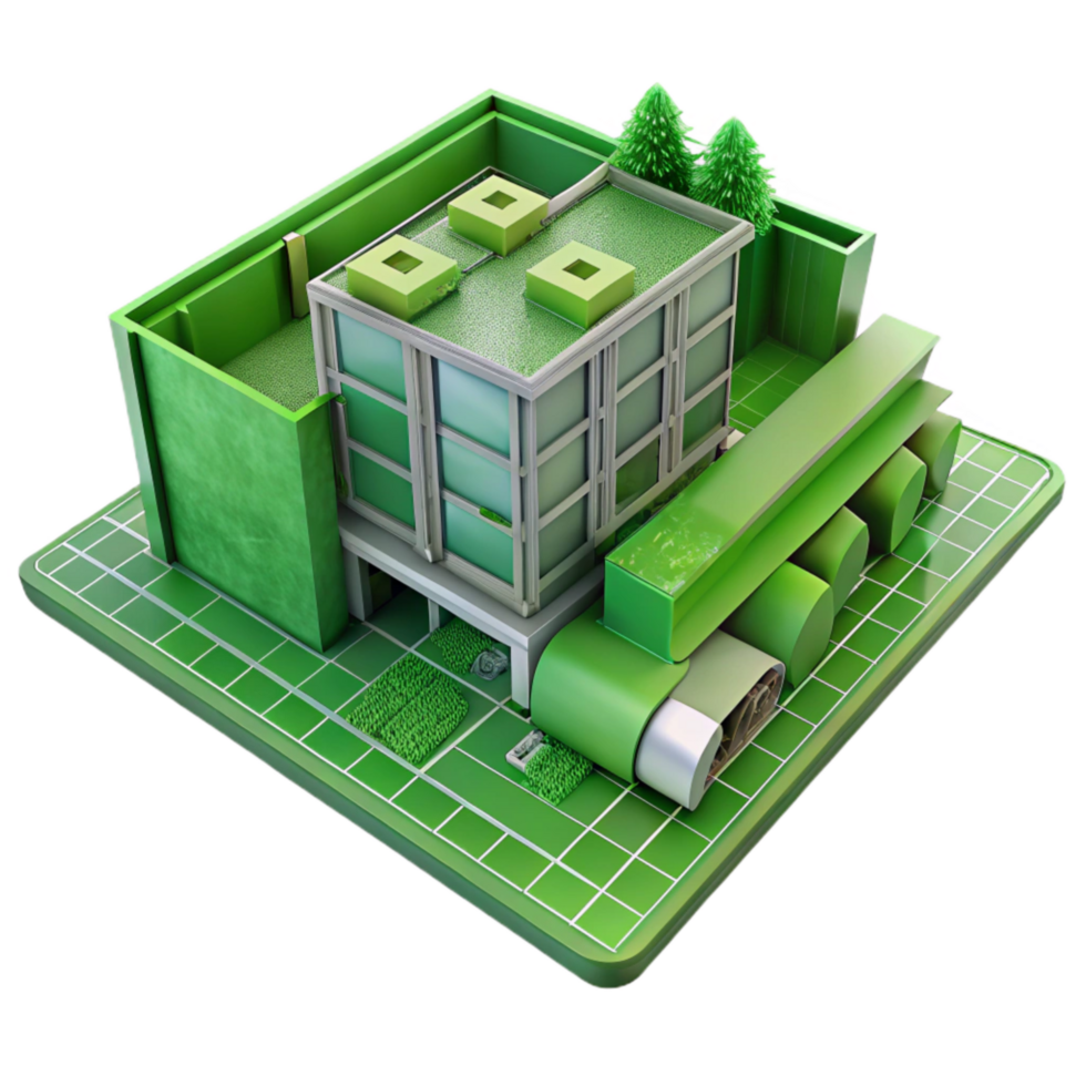 beautiful modern Green Building Blueprint Top View Transparent Background exclusive png