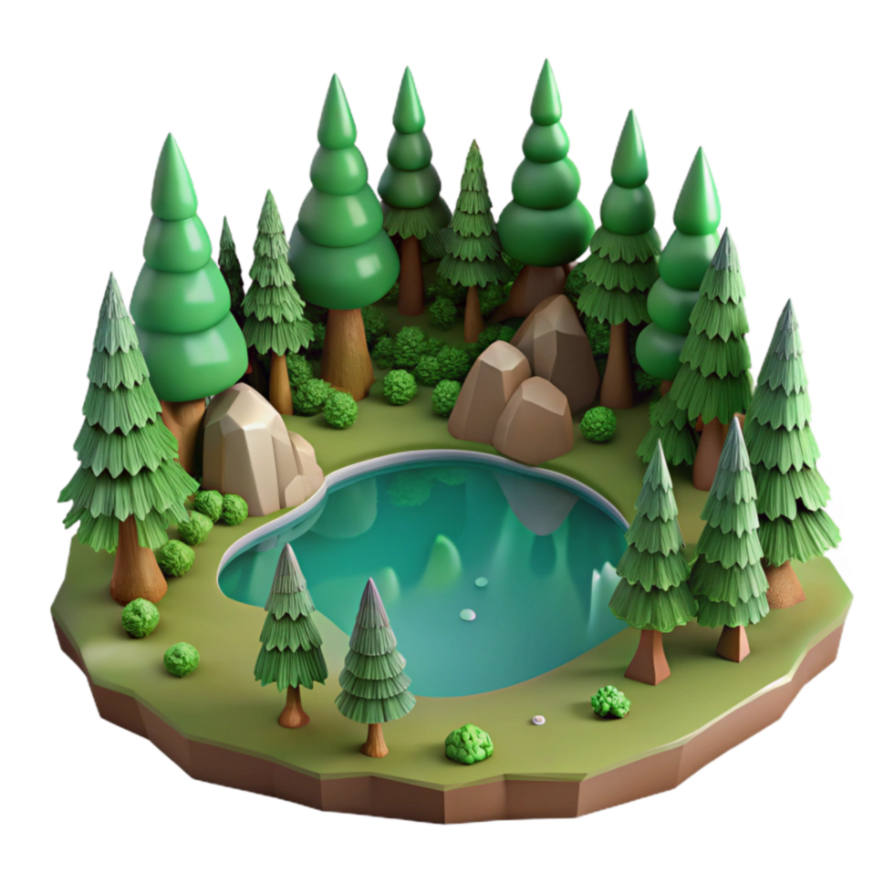 serene modern Green Forest Lake Landscape with Transparent Background detailed png