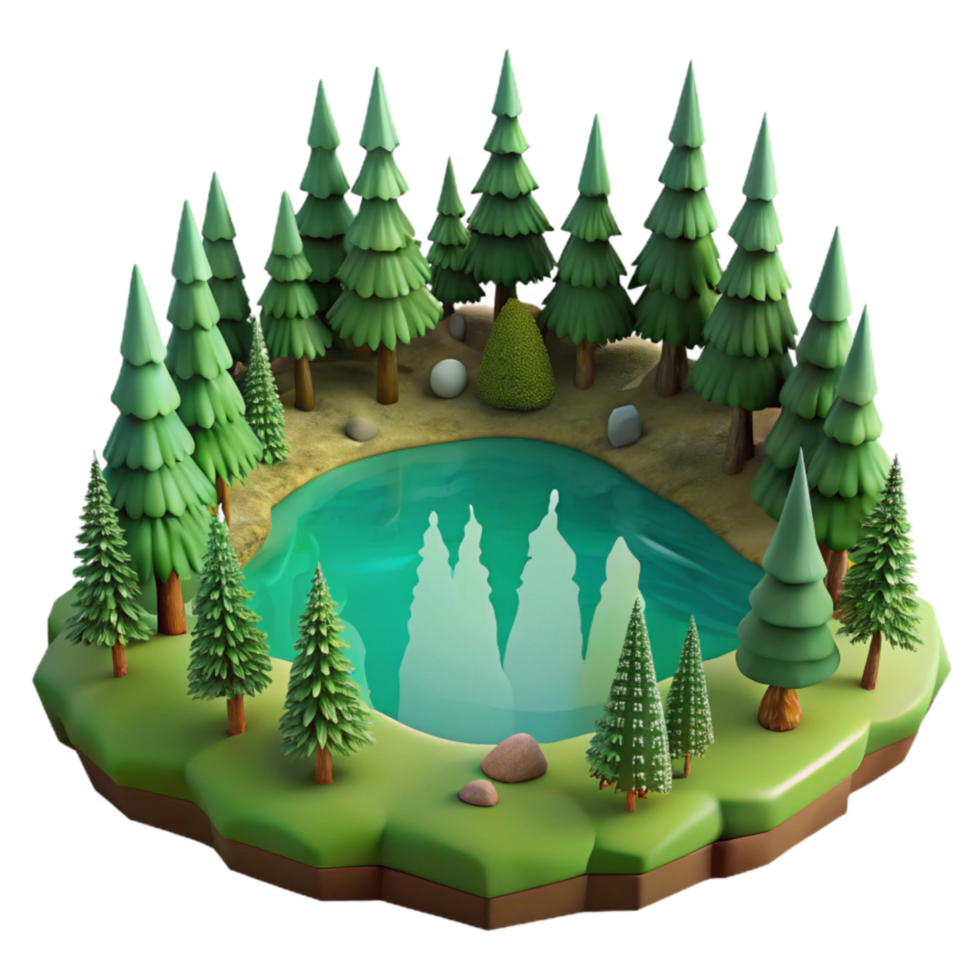 magnificent abstract Green Forest Lake Landscape with Transparent Background detailed png