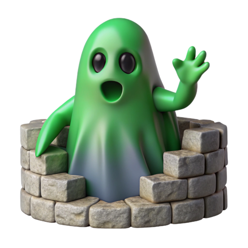 wonderful artistic Green Ghostly Figure Emerging From Stone Wall Transparent Background detailed png