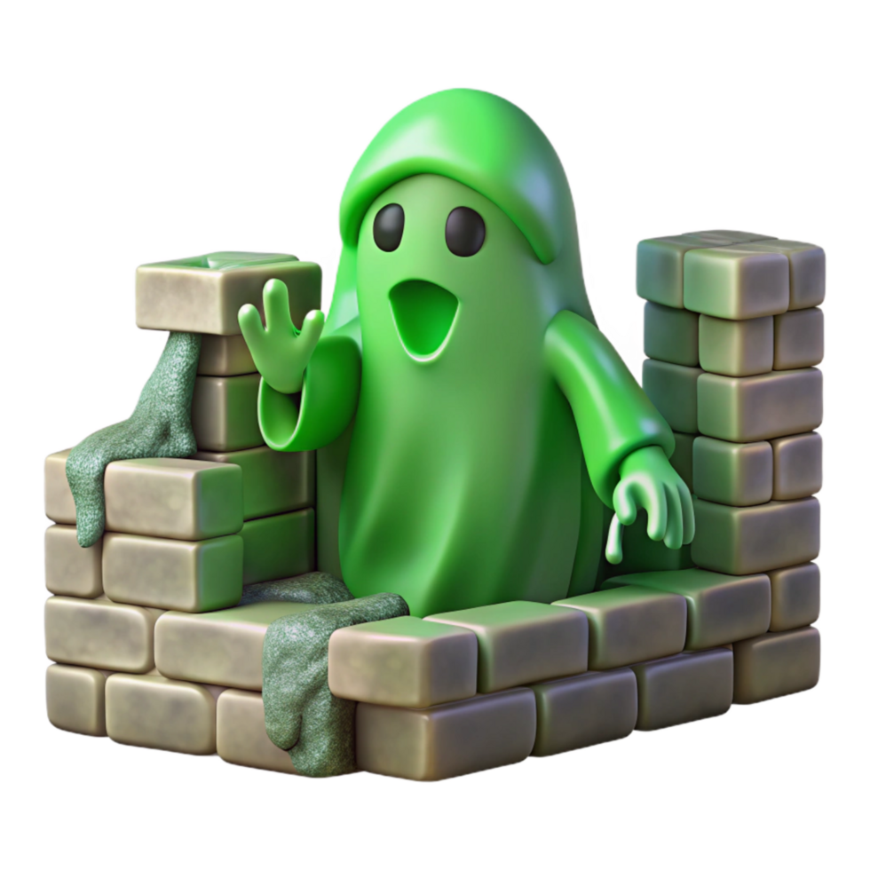 wonderful vintage Green Ghostly Figure Emerging From Stone Wall Transparent Background authentic png