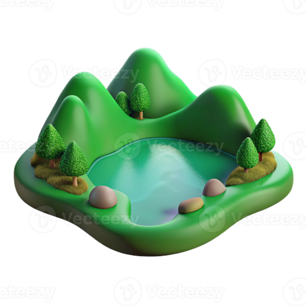 wonderful creative Green Hillside Lake View Isolated Element exclusive png