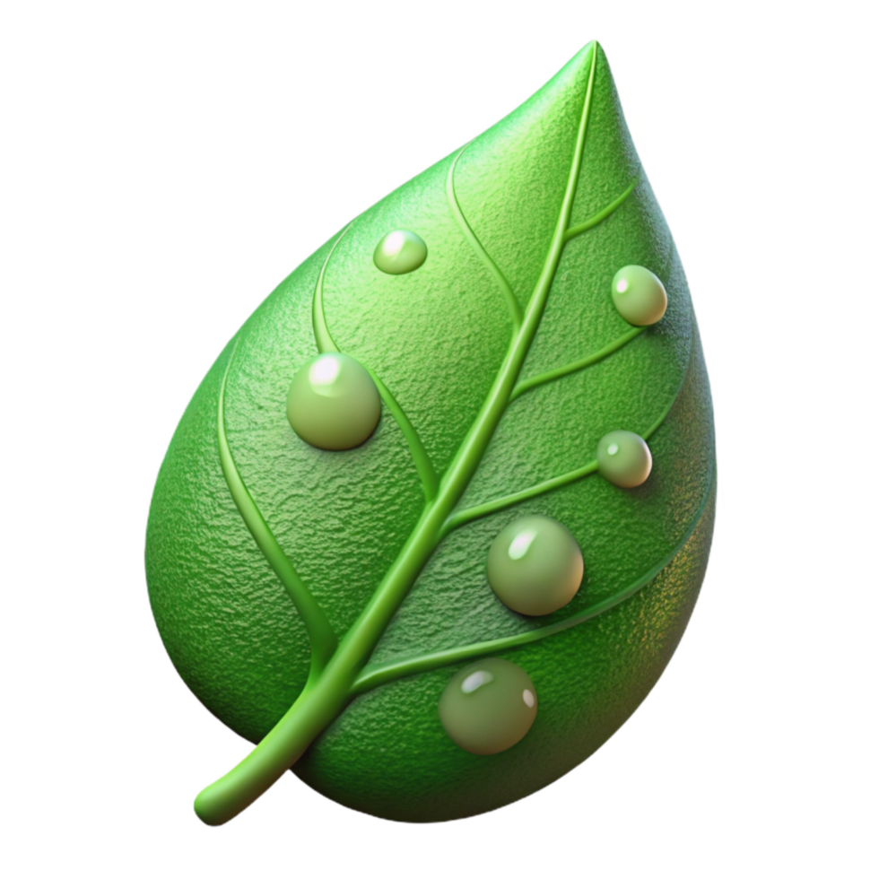 serene minimalist Green Leaf with Dewdrop Morning Light Transparent Background png