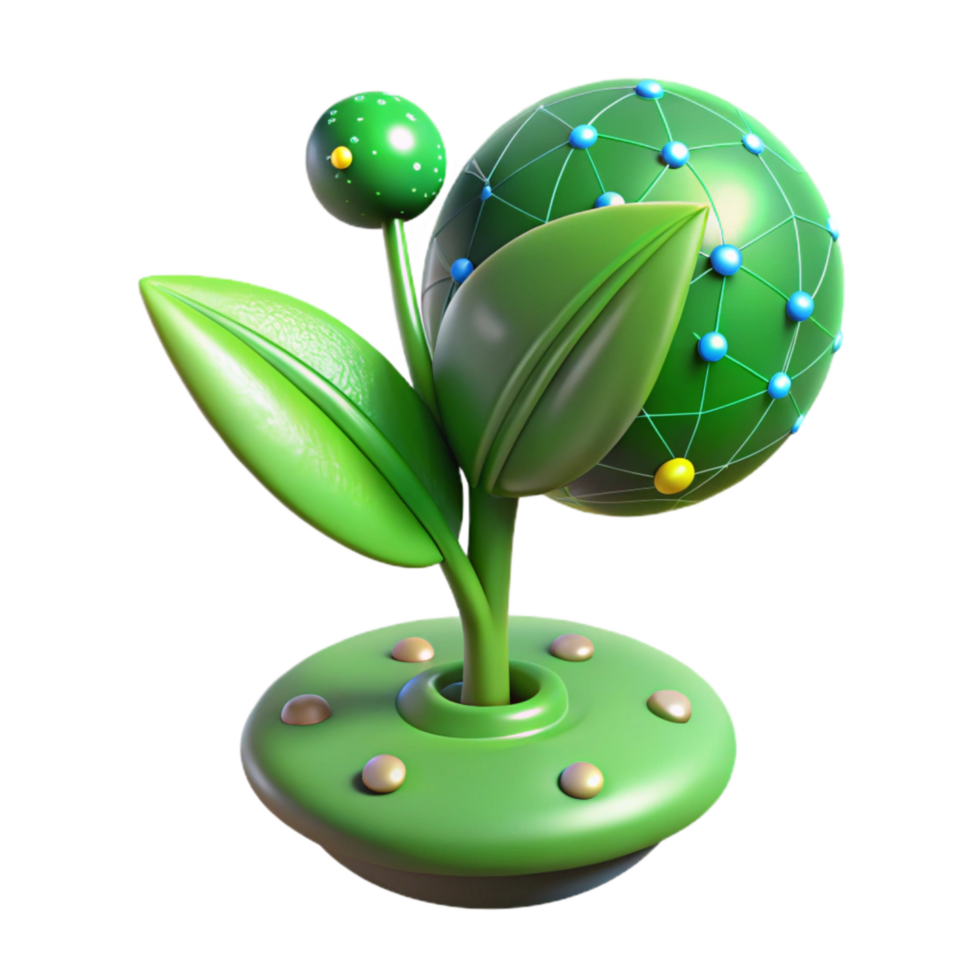 elegant artistic Green Plant Sprout with Digital Data Points Transparent genuine png