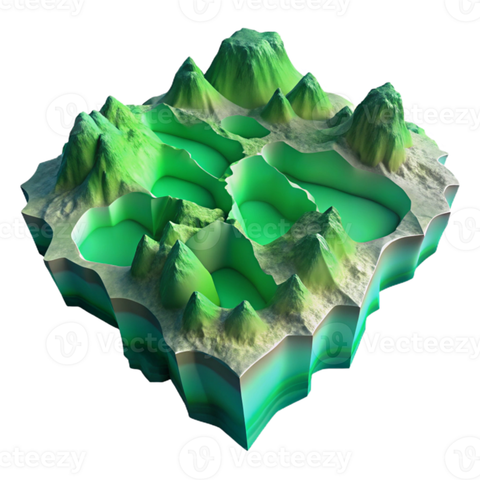 extraordinary creative Green Toned Fractal Fjord Cutout genuine png
