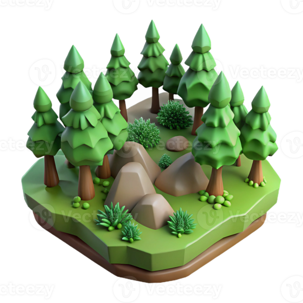 beautiful traditional Green Valley Forest Edge Isolated with Soft Shadows detailed png