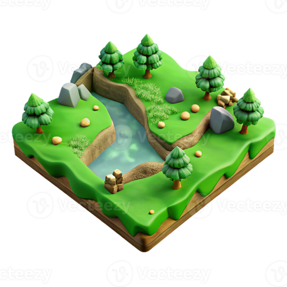 serene contemporary Green Valley Meadow Isolated on Transparent Background High Angle View detailed png