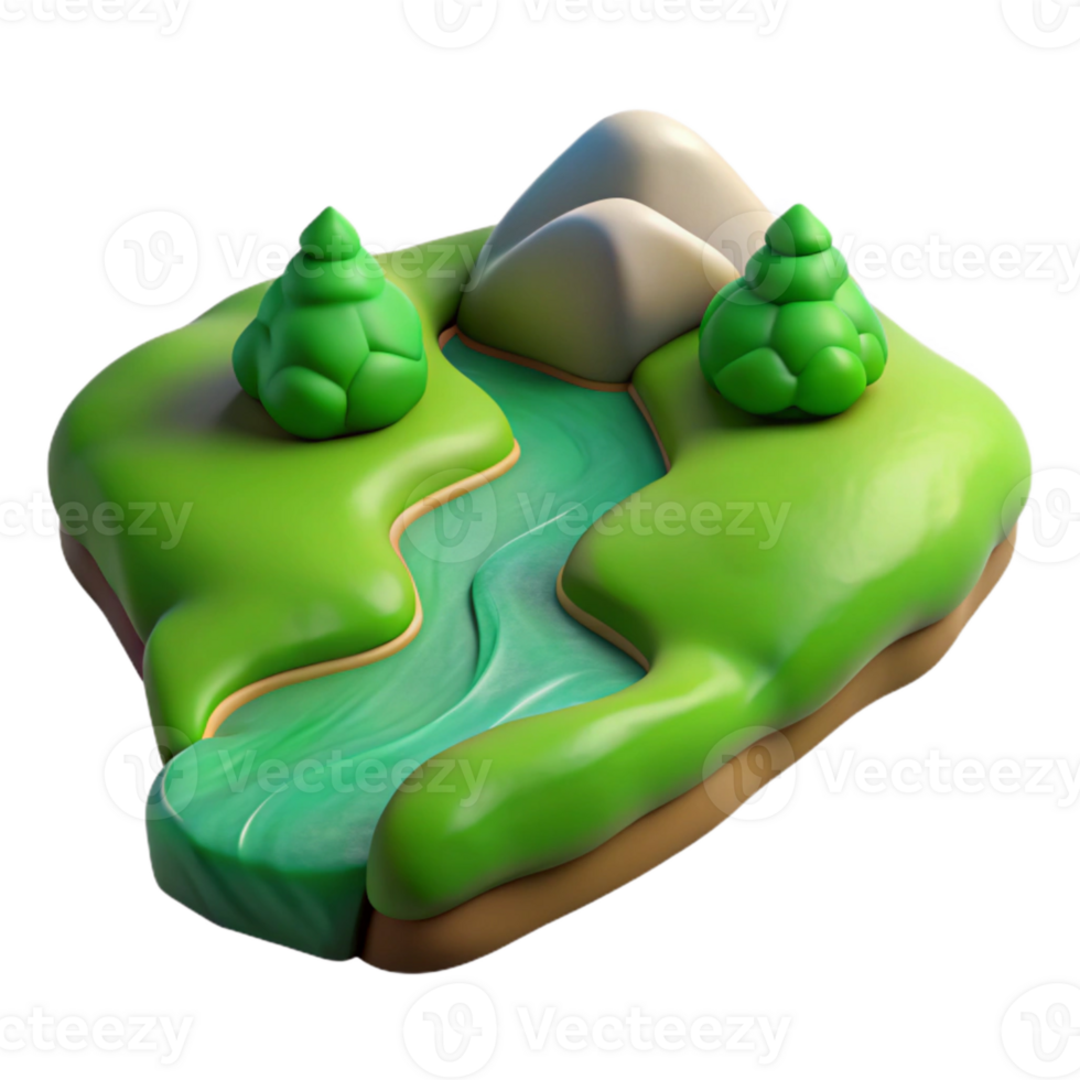vibrant vintage Green Valley Stream Cutout Isolated with Transparent Background original png