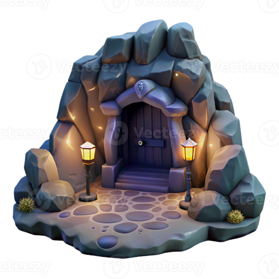 dramatic artistic Grotto Entrance Isolated Ocean Cliff Cavern at Night genuine png