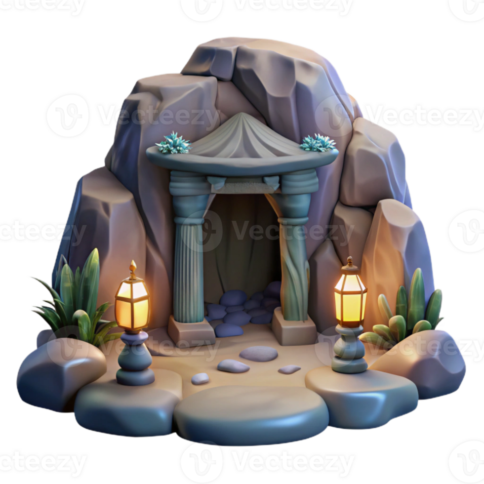 magnificent minimalist Grotto Entrance Isolated Ocean Cliff Cavern at Night high resolution png