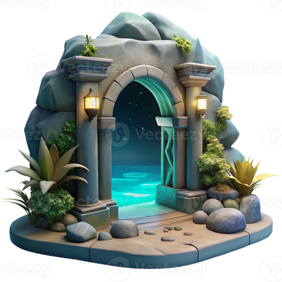 dramatic traditional Grotto Entrance with Moonlit Ocean View Isolated png