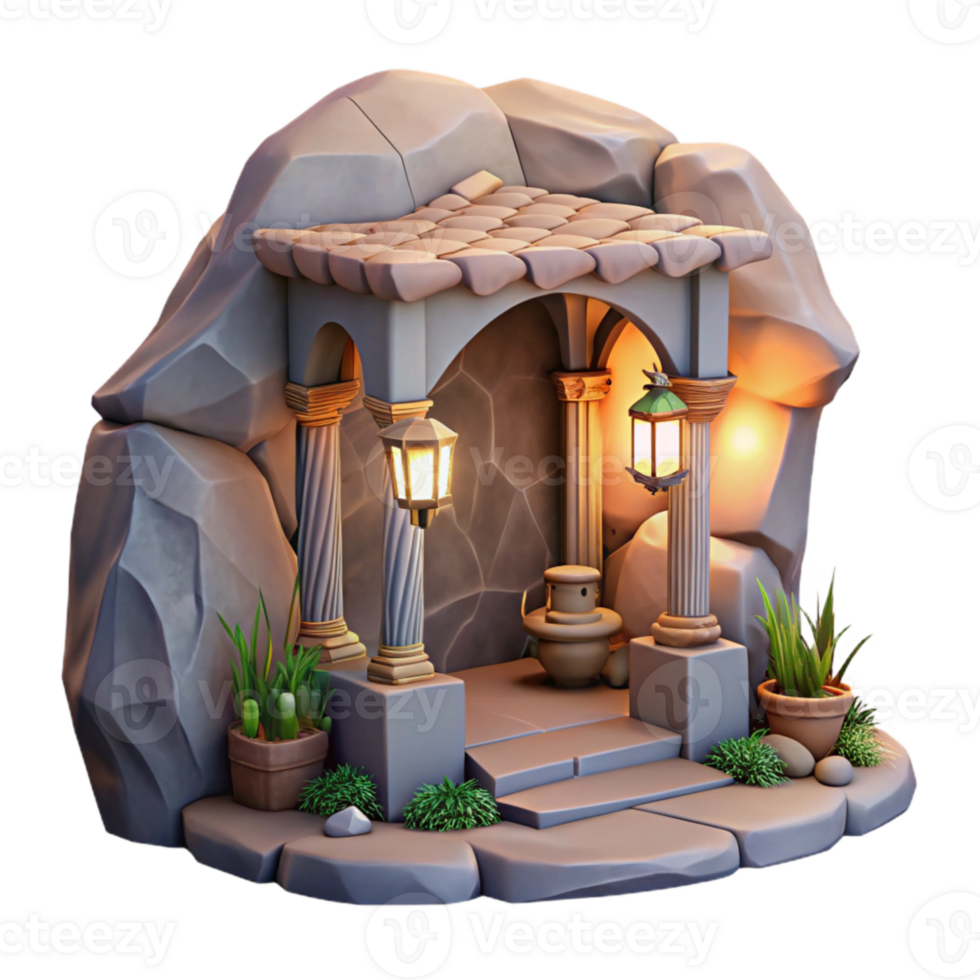 serene contemporary Grotto Interior Isolated on Transparent Background Front View original png