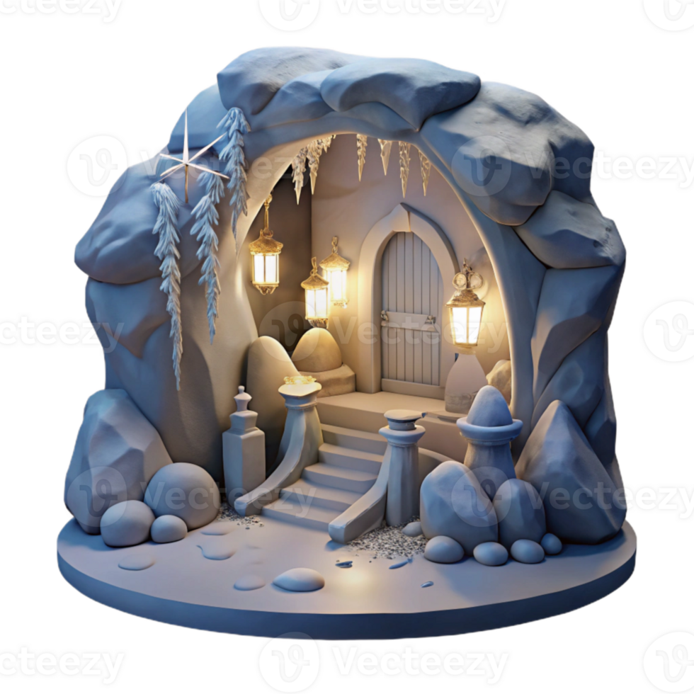 vibrant modern Grotto Interior Transparent Background Moonlit Scene high resolution png