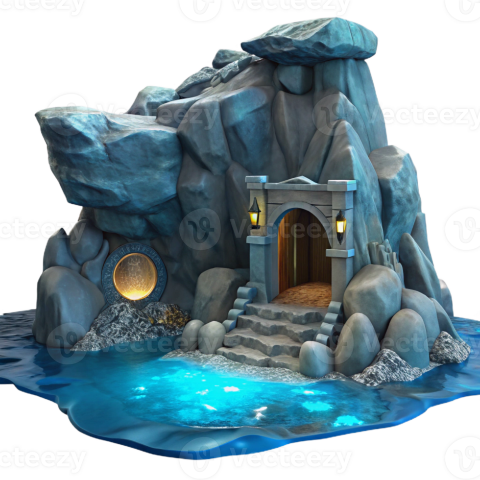 dramatic artistic Grotto in Ocean Cliff Cutout Moonlit Scene exclusive png