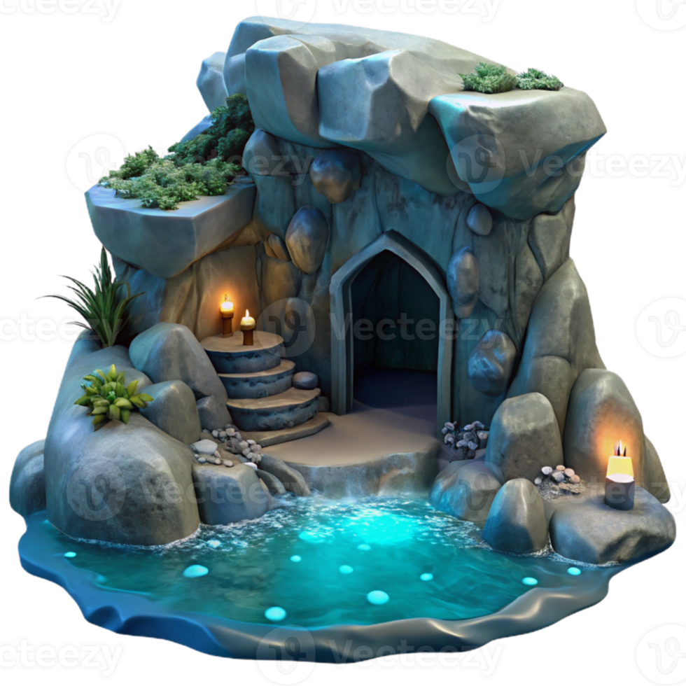 dramatic vintage Grotto in Ocean Cliff Cutout Moonlit Scene genuine png