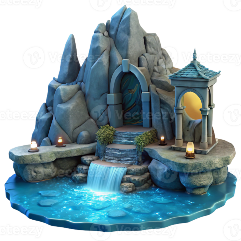 wonderful traditional Grotto in Ocean Cliff Cutout Moonlit Scene genuine png