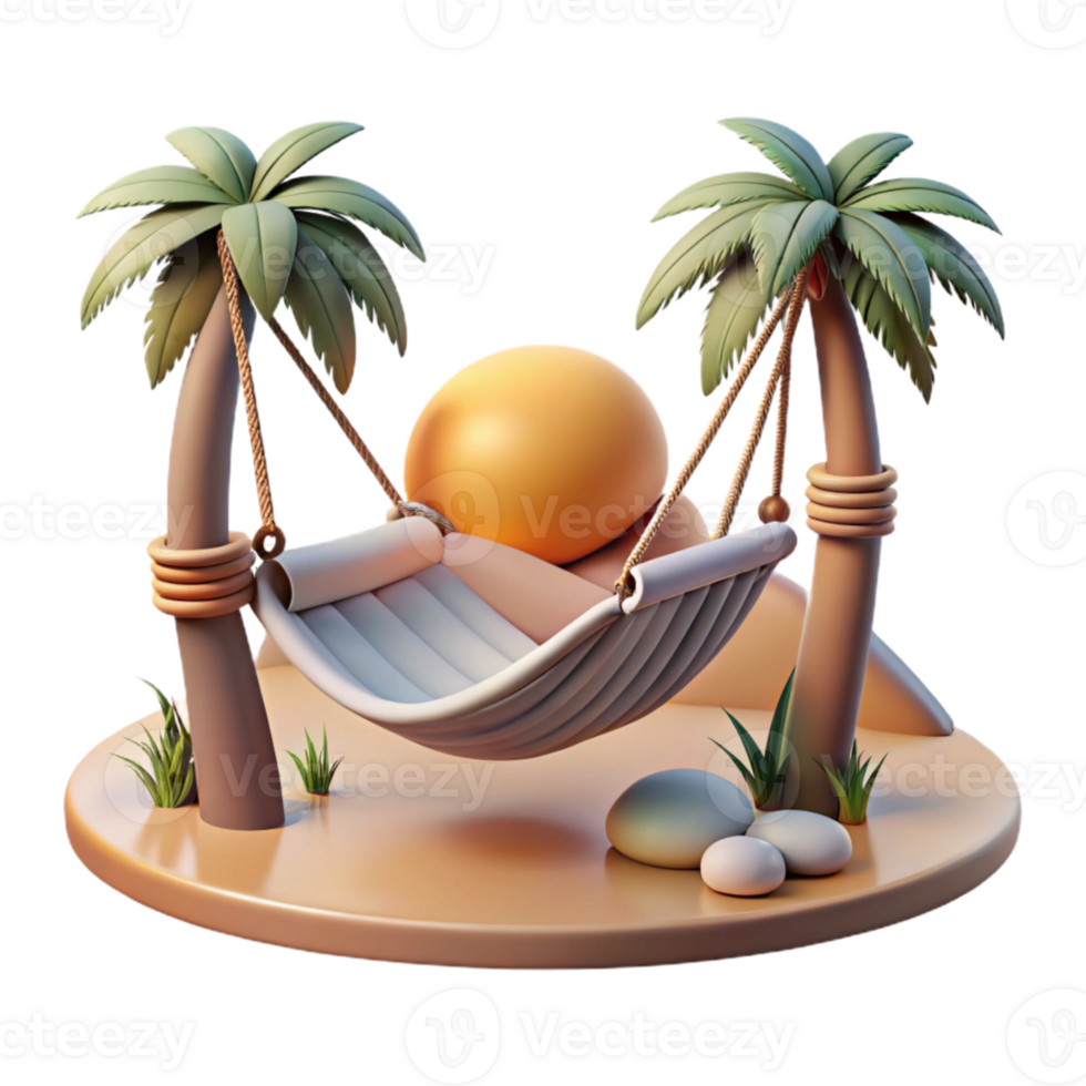 beautiful traditional Hammock at Sunset Cutout Relaxing Beach Scene Isolated premium png