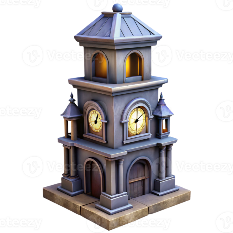 impressive artistic Haunted Clock Tower Isolated with Desaturated Colors high resolution png