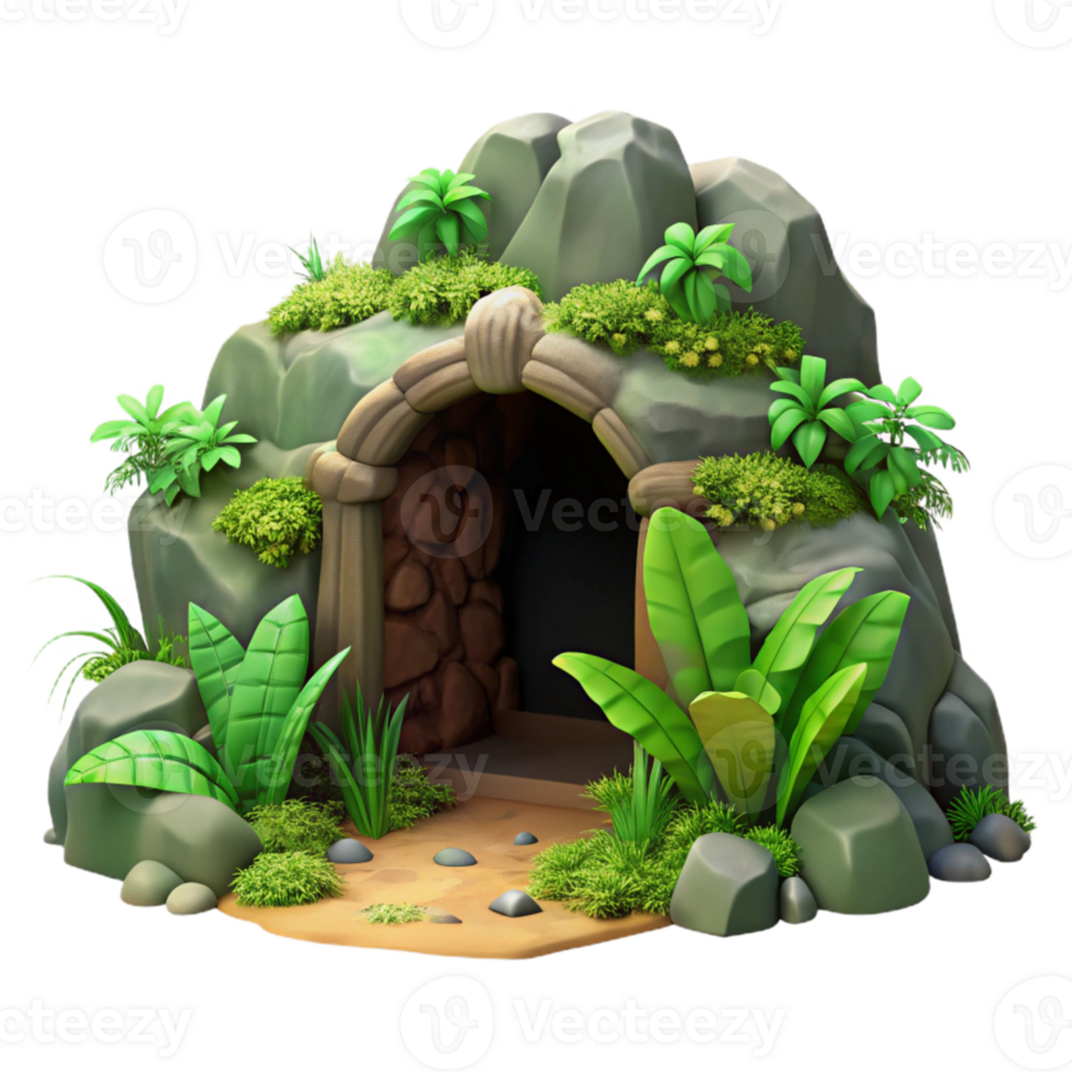 wonderful creative Hidden Depths Cave Entrance Cutout with Lush Greenery png
