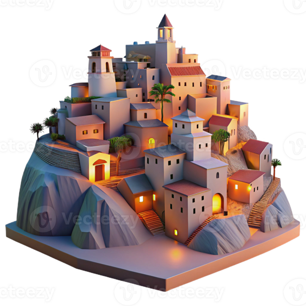 stunning abstract Hillside Town at Dusk Cutout Transparent Background high resolution png
