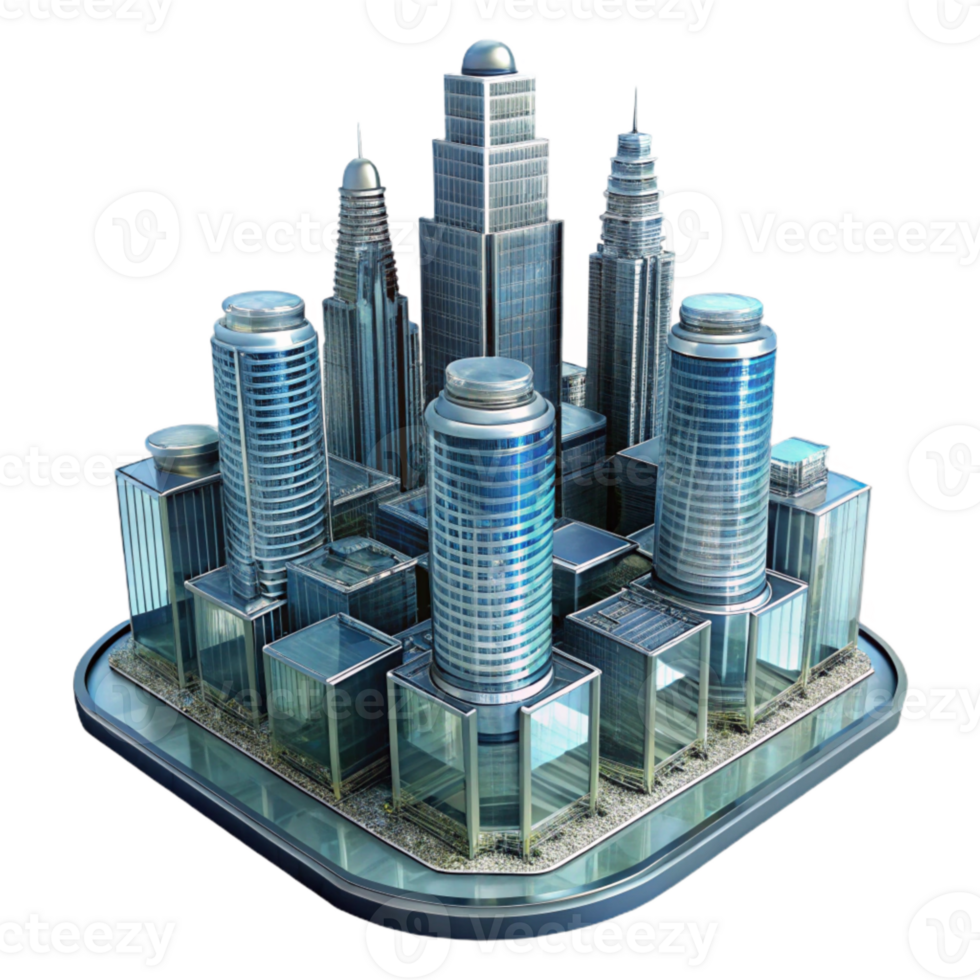 wonderful abstract High Tech City Isolated with Glass Towers professional png