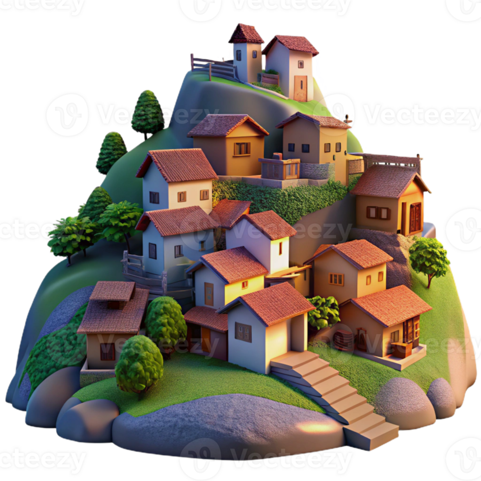 magnificent abstract Hillside Village at Dusk Transparent Background exclusive png