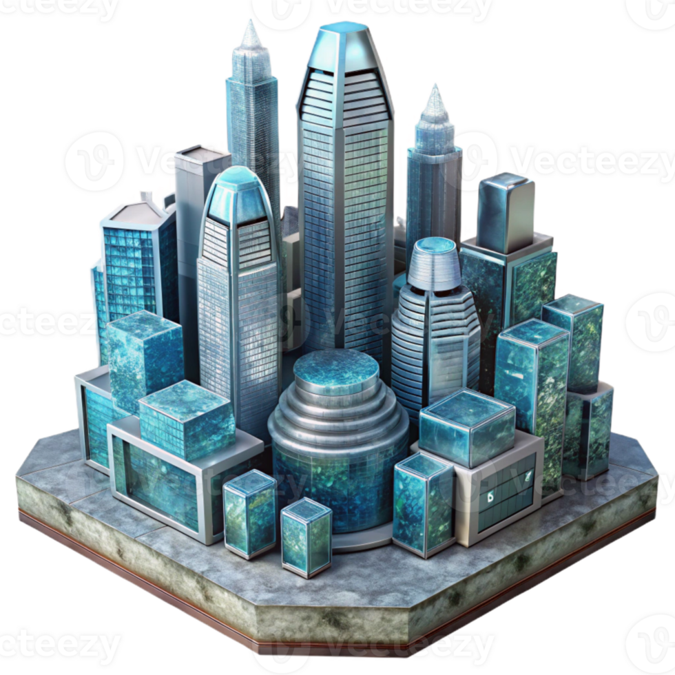 vibrant creative High Tech City Isolated with Glass Towers high resolution png