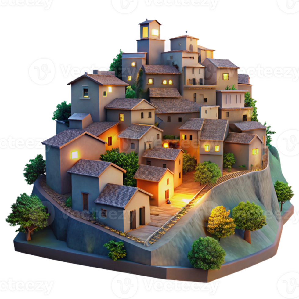 elegant abstract Hillside Village at Dusk Transparent Background original png