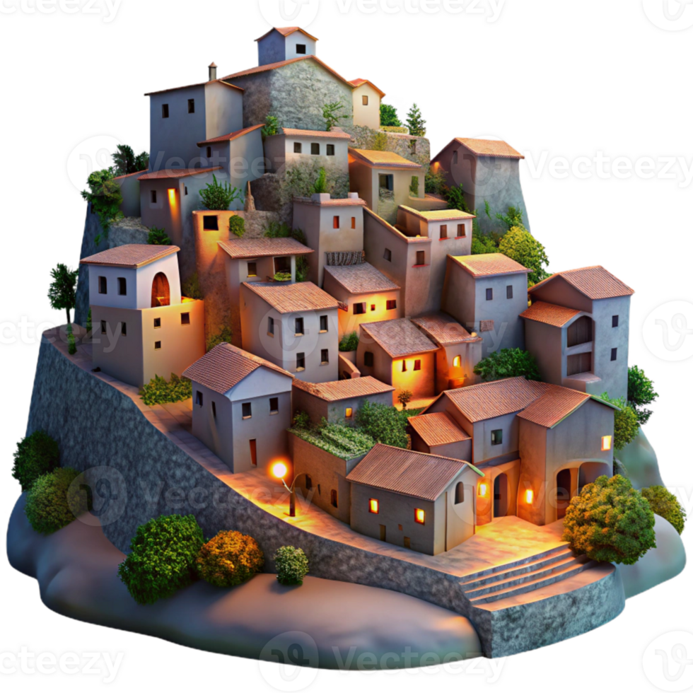 elegant modern Hillside Village at Twilight Cutout Transparent Background original png