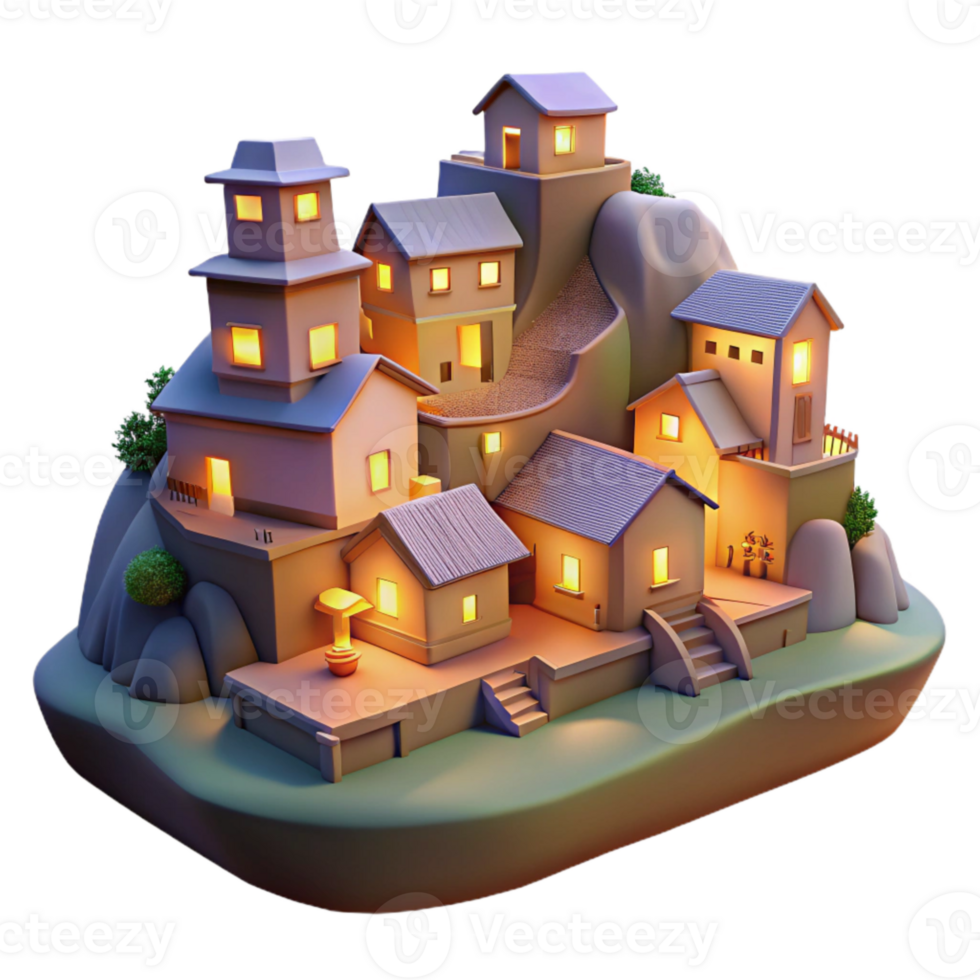 stunning traditional Hillside Village Cutout Evening Glow Transparent Background png