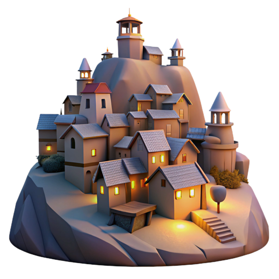 wonderful vintage Hilltop Village Isolated Soft Glow at Dusk exclusive png