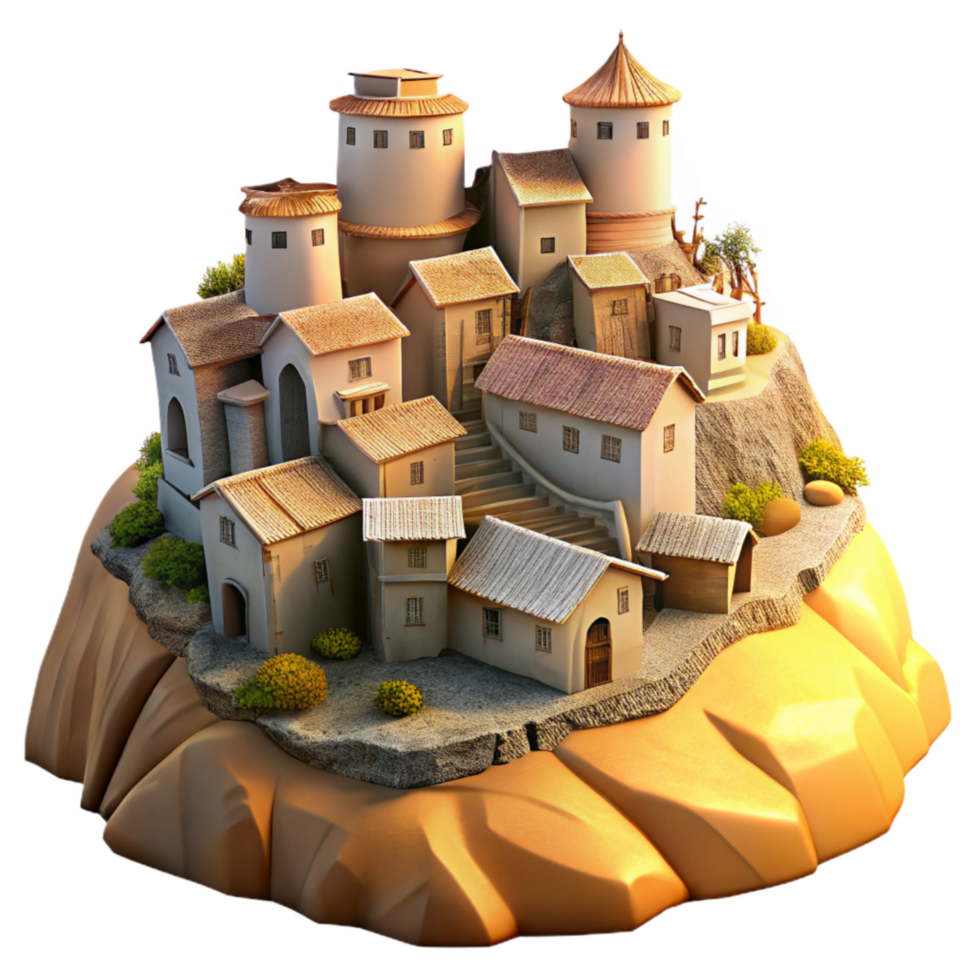 magnificent rustic Hilltop Village Cutout Golden Hour Lighting Transparent Background original png