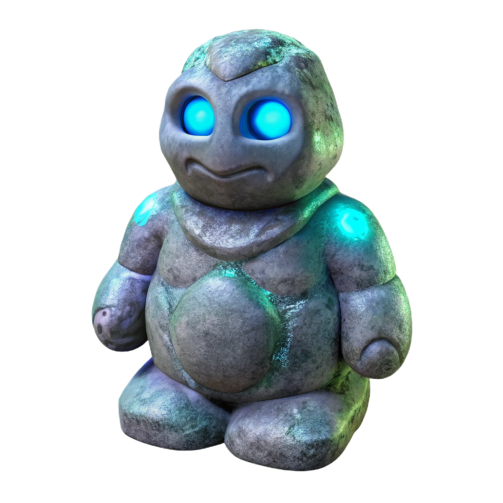 extraordinary artistic Hologram of Stone Idol with Glowing Eyes Isolated premium png