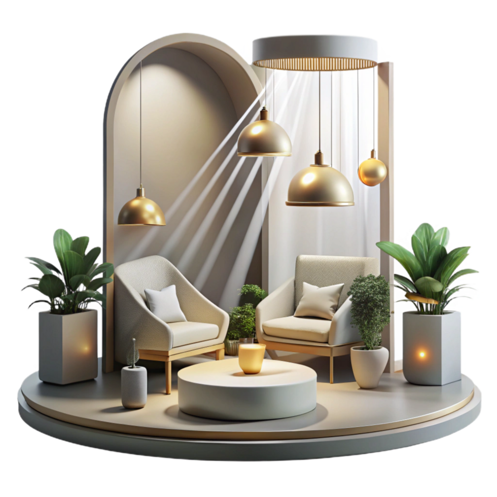 serene modern Interior Design with Light Beams Isolated original png