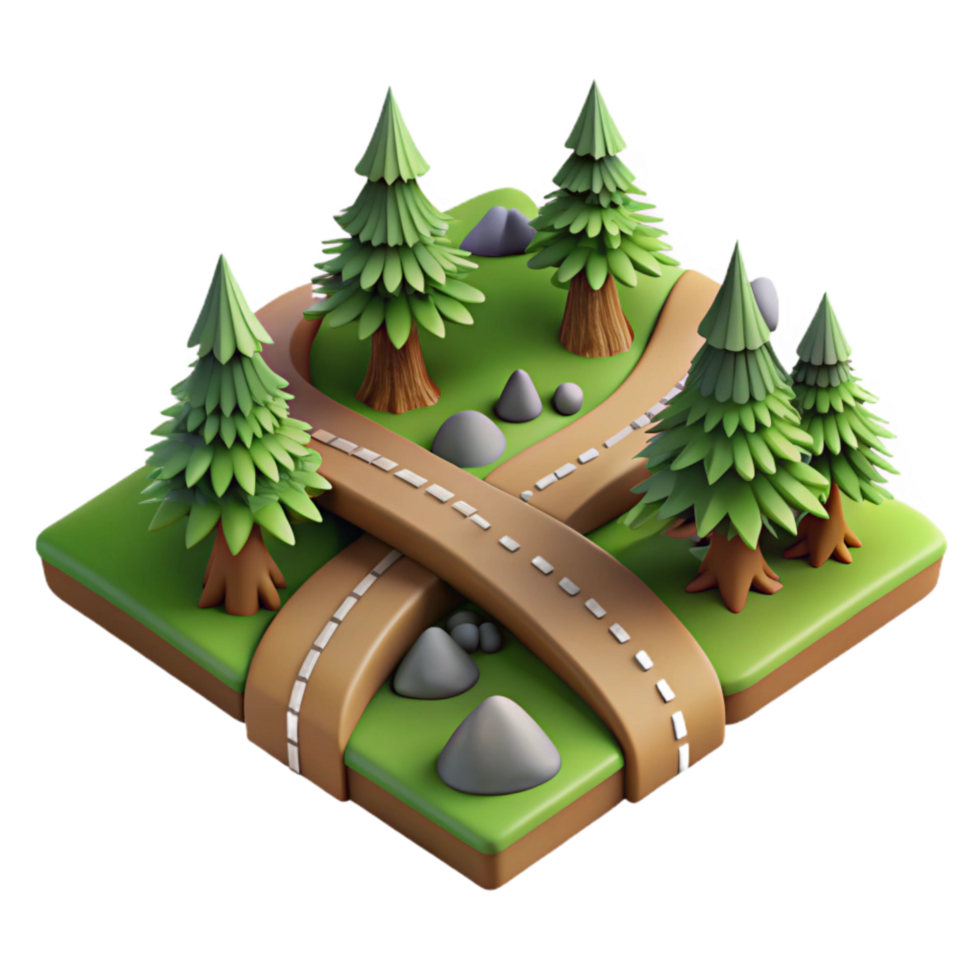 vibrant classic Intersecting Trails Forested Landscape Cutout original png