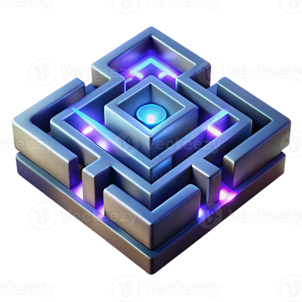 impressive abstract Intricate Glowing Maze with Transparent Background Night Scene png