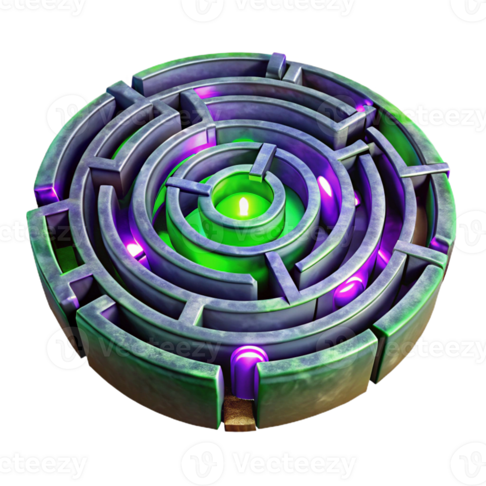 beautiful vintage Intricate Luminari Labyrinth with Purple and Green Lights Isolated genuine png