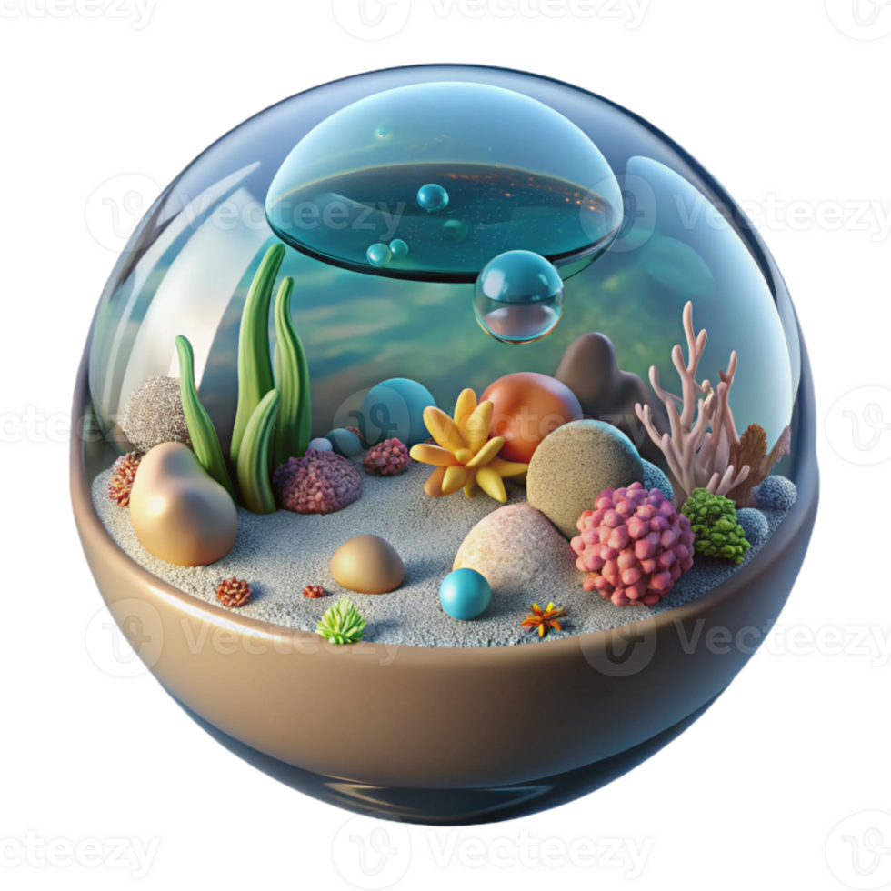 elegant rustic Intricate Micro Ocean Scene in Sphere Transparent high resolution png