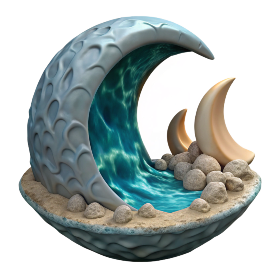 elegant artistic Isolated Crescent Cavern Moonlit Ocean Scene high resolution png