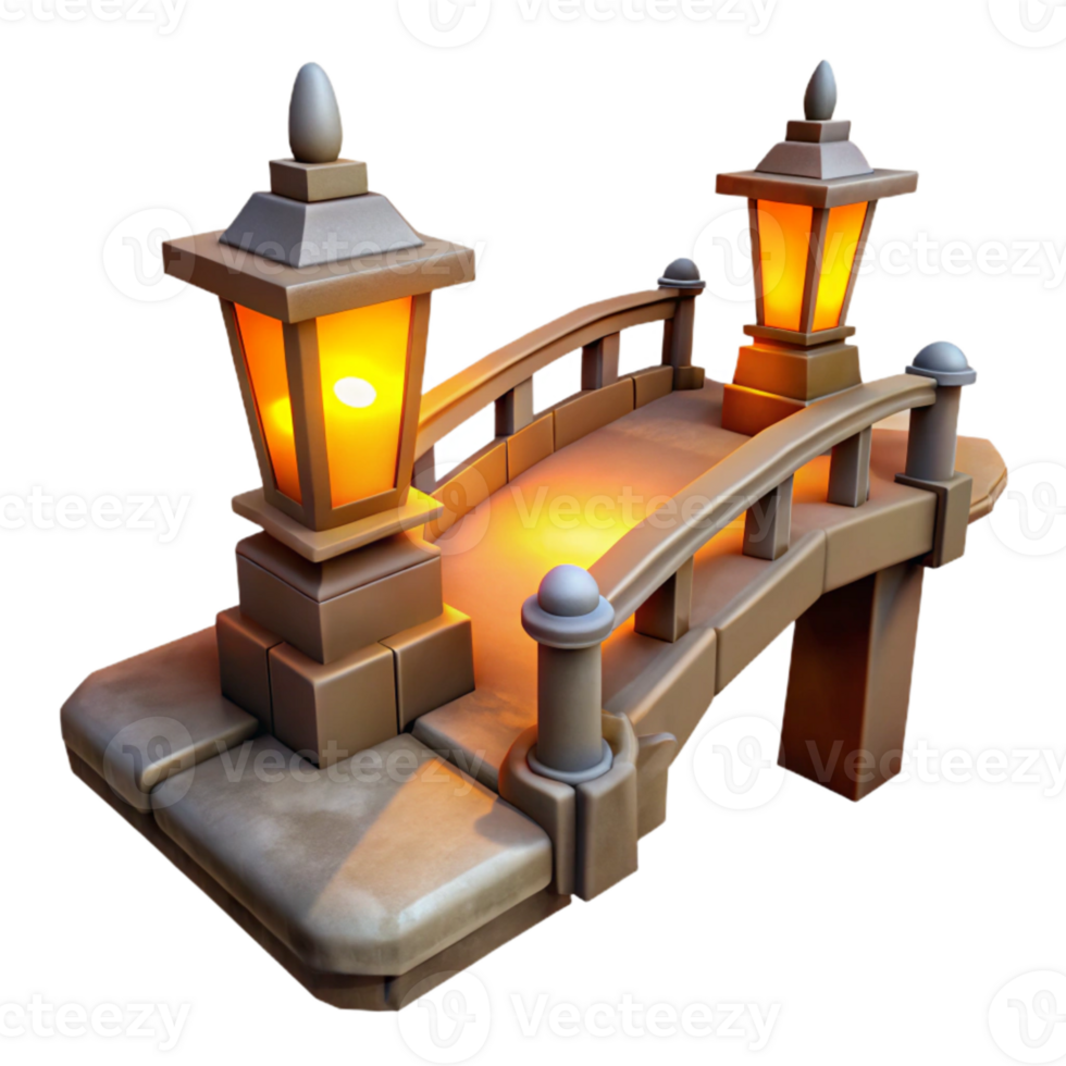 serene artistic Isolated Foggy Bridge with Orange Streetlamp Glow high resolution png